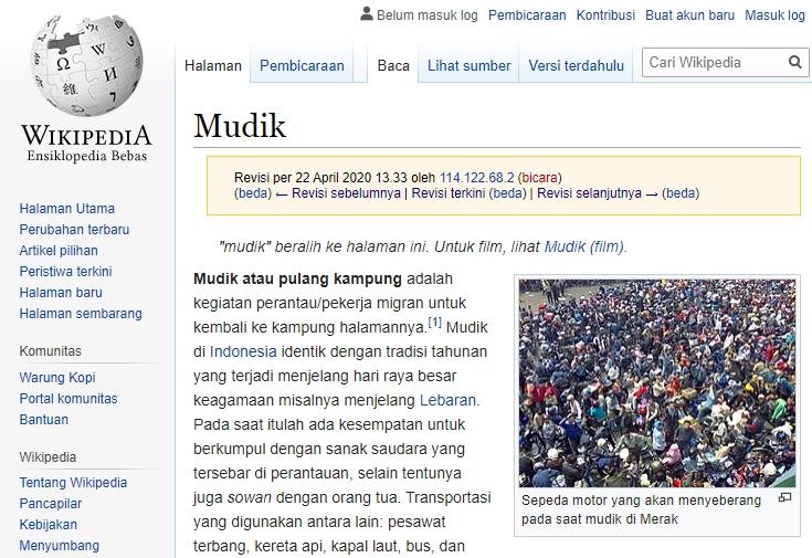 Arti Mudik di Wikipedia Terus Berubah, Gara-gara Buzzer?