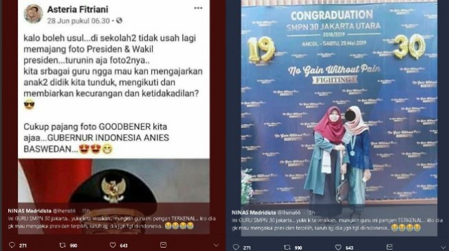 Wanita Mengaku Guru Serukan Tolak Pasang Foto Jokowi, Diganti Foto Anies