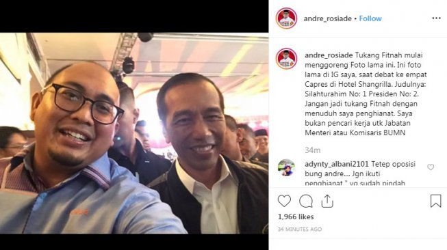 Selfie Bareng Jokowi, Andre Rosiade: Foto Lama, Jangan Tuduh Khianat