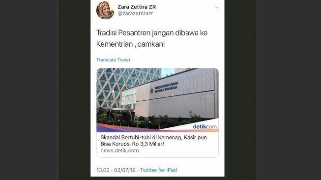 tagar-zarazettirahinapesantren-trending-topic-akun-zara-mendadak-raib