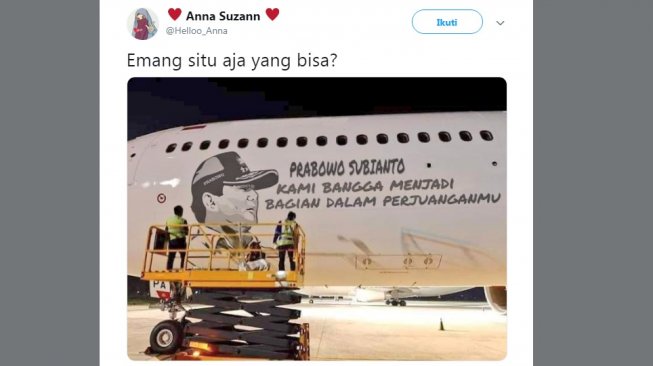 Saingi Jokowi, Pendukung Edit Foto Prabowo di Badan Pesawat Garuda