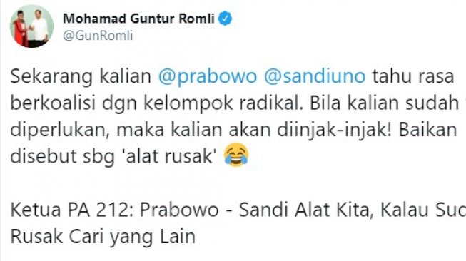 PA 212 Sebut Prabowo Perusak, PSI: Bila Tak Diperlukan Lagi, Kalian Diinjak