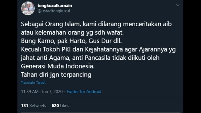 Tengku Zul: Kami Dilarang Ceritakan Aib Orang yang Sudah Wafat, Kecuali PKI