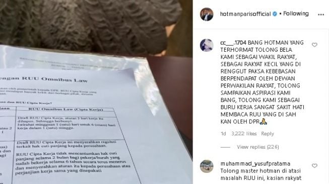 Soal UU Cipta Kerja, Hotman Paris Bilang Ada Kabar Baik untuk Buruh