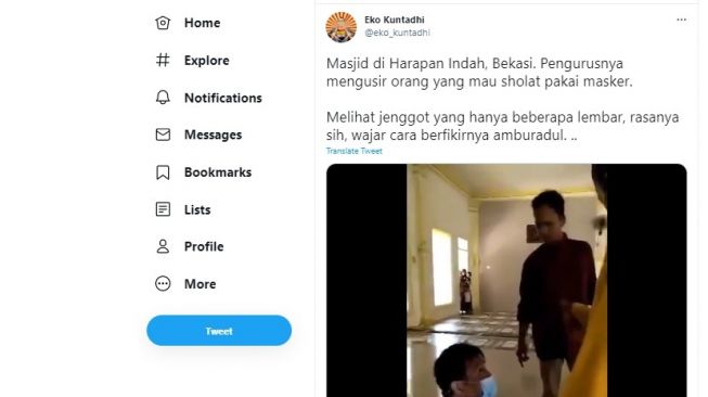 Viral Video Pengurus Masjid di Bekasi Usir Warga yang Salat Pakai Masker