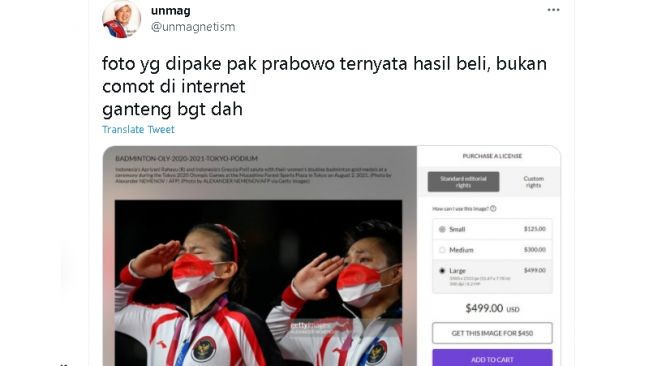 Tak Asal Comot &amp; Pajang Logo Partai, Prabowo Beli Foto Greysia-Apri Untuk Diunggah