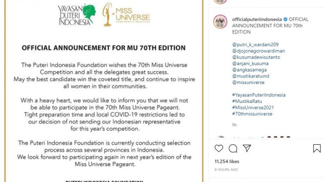 Indonesia Resmi Menyatakan Tidak Ikut Serta Gelaran Miss Universe 2021 di Israel