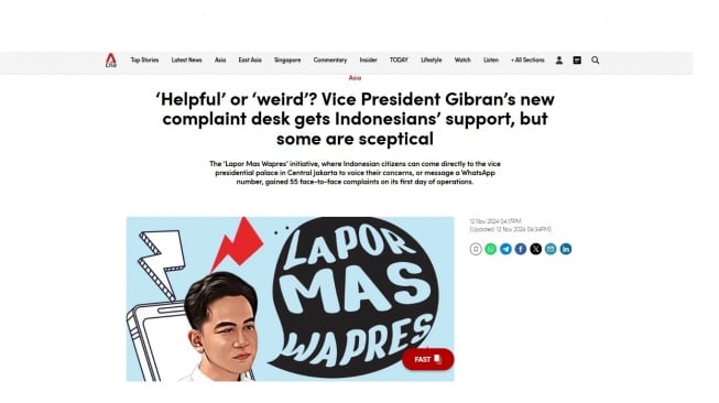 Media Asing Pertanyakan'Lapor Mas Wapres' Gibran: Bermanfaat atau Aneh?