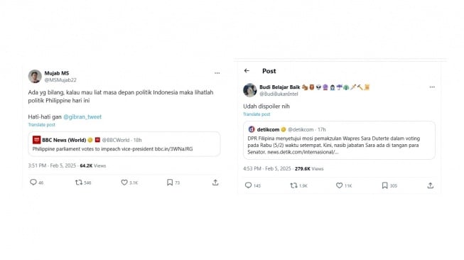 Pemakzulan Wapres Filipina Jadi Sorotan, Publik Minta Gibran Berhati-hati