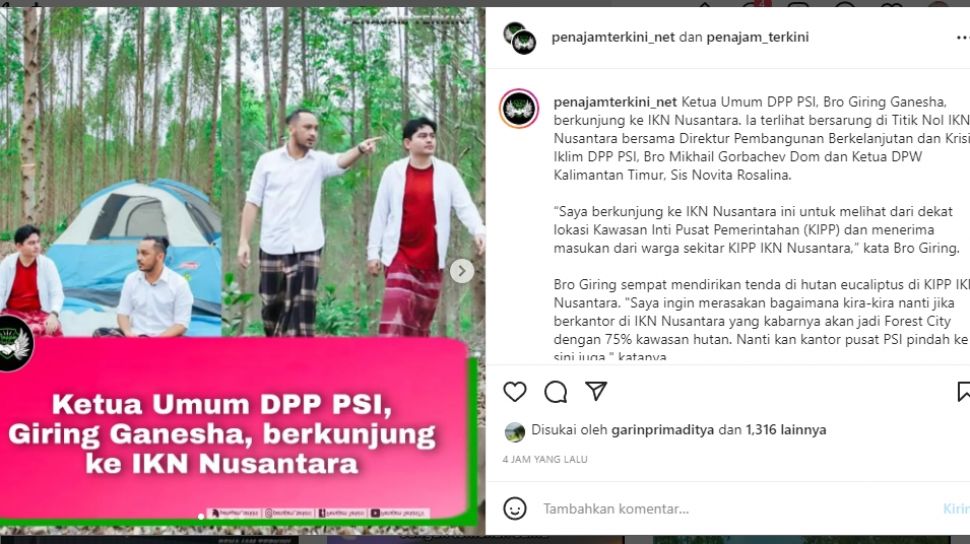 Giring 'Tiru Jokowi' Kemah di Titik Nol IKN, Warganet: Giring for RT Sepaku 2024