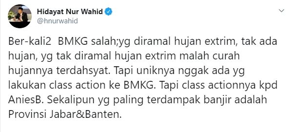 HNW: Anies Digugat, BMKG Salah Ramal Cuaca Kenapa Tak Digugat Juga