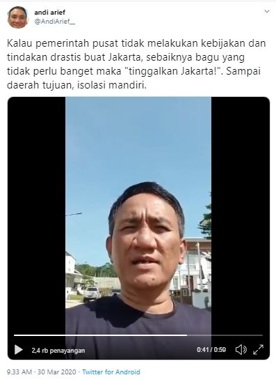 Andi Arief Minta Warga Segera Tinggalkan Jakarta, Warganet: Jangan Mudik!!!