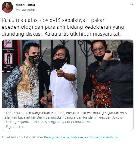 Jokowi Gandeng Artis Tangani Covid-19, Rektor UIC: Undang Ahli bukan Artis