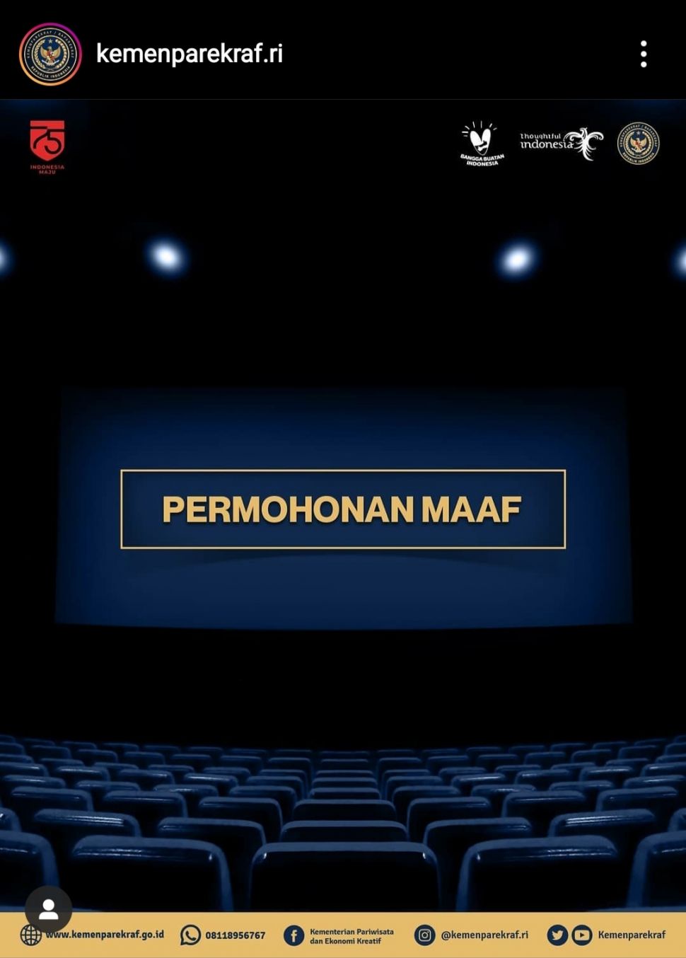 Mengunggah Materi Promo Pihak Lain Tanpa Atribusi, Kemenparekraf Minta Maaf
