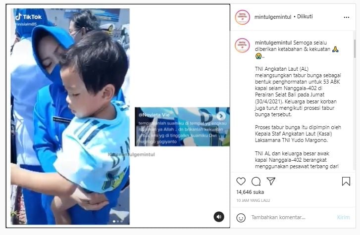 Momen Haru Anak Kru KRI Nanggala-402 Ikut Tabur Bunga di Laut: Dedek Pulang Yah