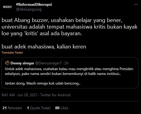 Sindir BEM UI, Denny Siregar Malah Dijuluki 'Abang Buzzer' Kritis Asal Ada Bayaran