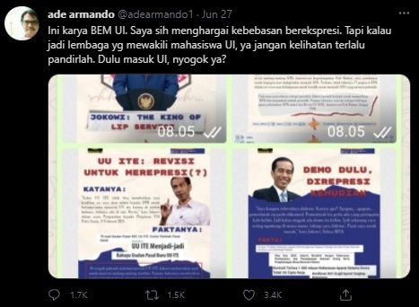 Netizen Bandingkan Meme Ade Armando Anies Joker Vs BEM UI Jokowi King Lip of Service