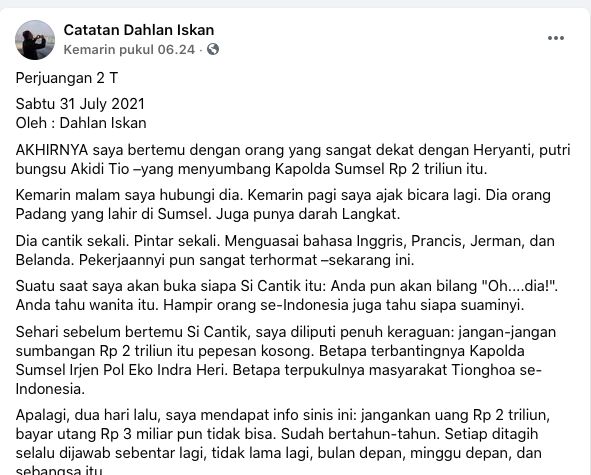 Tabungan Akidi Tio Rp2 Triliun Sulit Dicairkan, &quot;Akhirnya Disumbangkan?&quot;