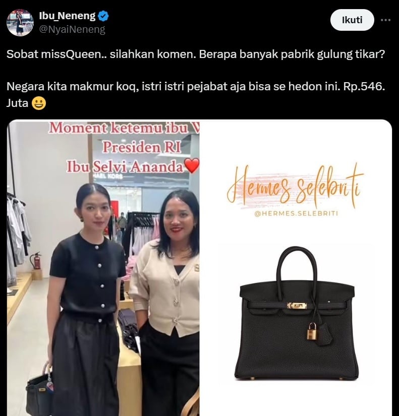 Banyak Pabrik Gulung Tikar, Netizen Sindir Istri Gibran Mentereng Tas Ratusan juta