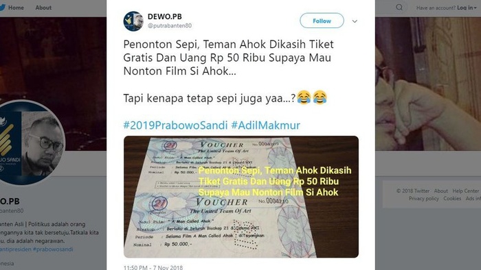 Benarkah Tiket Film Ahok Dibagikan karena Sepi Penonton?