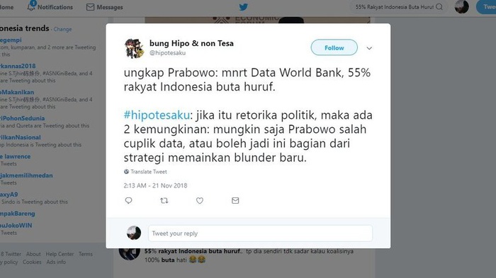 Benarkah Klaim Prabowo 55% Rakyat Indonesia Buta Huruf Fungsional?