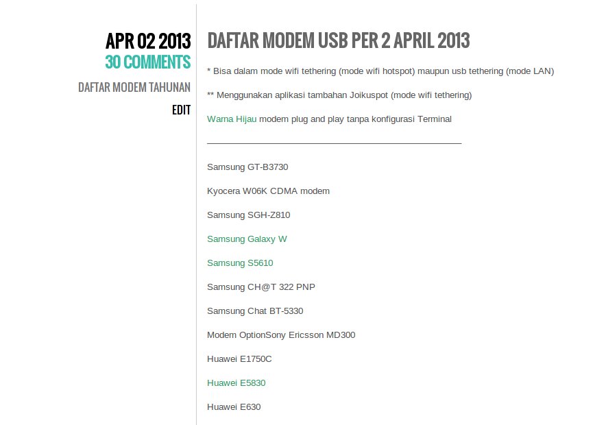 Daftar Modem USB Kompatibel Linux