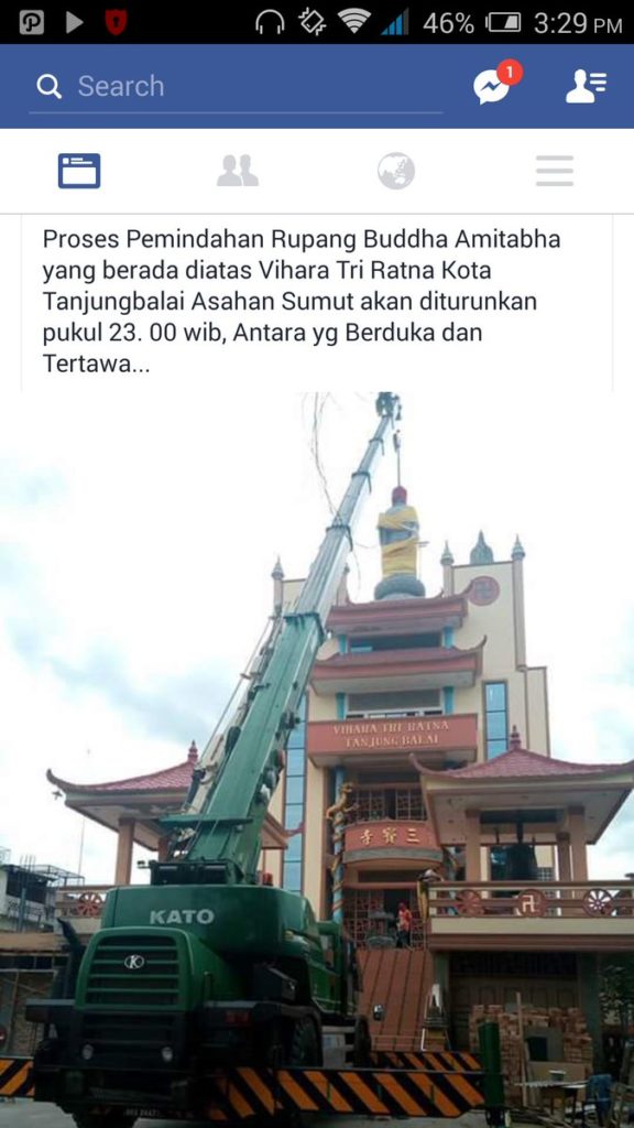 Heboh Penurunan Patung Buddha Di Tanjung Balai, Netizen Prihatin Akan Bangsa Ini