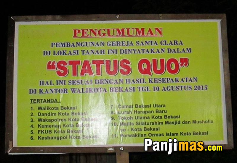 Tolak Gereja Liar Santa Clara, Tokoh Muslim Bekasi Pasang Plang Status Quo