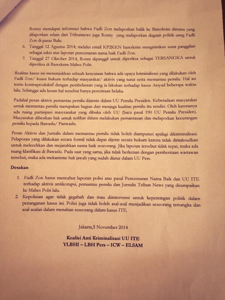 Dilaporkan Tim Fadli Zon dengan UU ITE, Pegiat Antikorupsi Jadi Tersangka