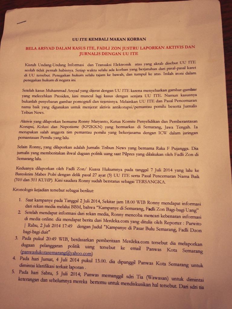 Dilaporkan Tim Fadli Zon dengan UU ITE, Pegiat Antikorupsi Jadi Tersangka