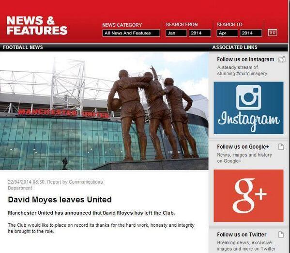 Manchester United Resmi Pecat David Moyes #byemoyes