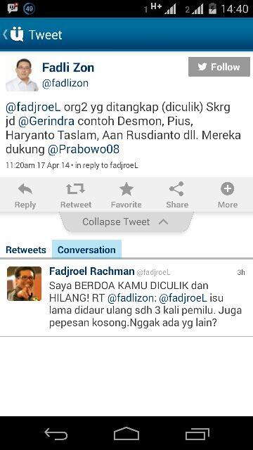 &#91;Hot News&#93;Di Twitter, Fadli Zon Akui Prabowo Culik Aktivis