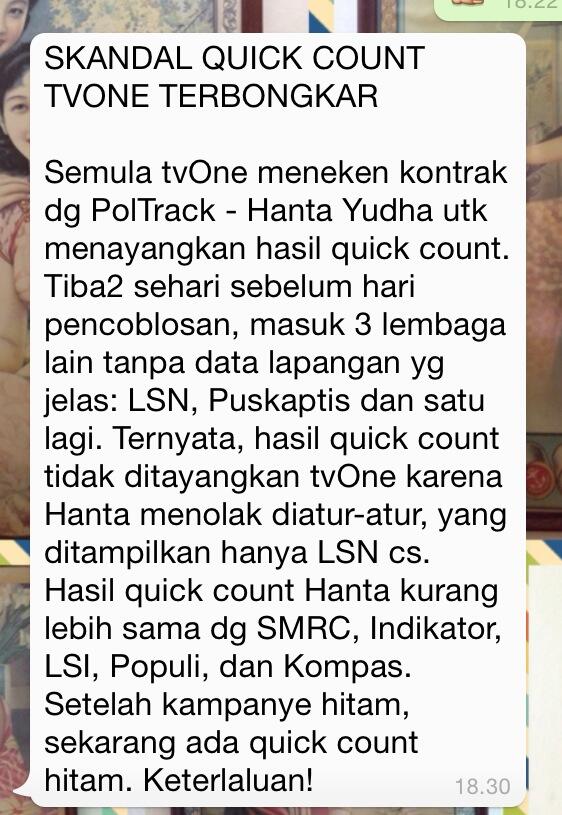 &#91;SALUT HANTA YUDHA (PolTrack)&#93; , Hasil Quick Mau DiDesign TVOne Menangkan Prahara