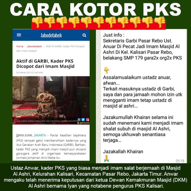 Aktif di GARBI, Kader PKS Dicopot dari Imam Masjid