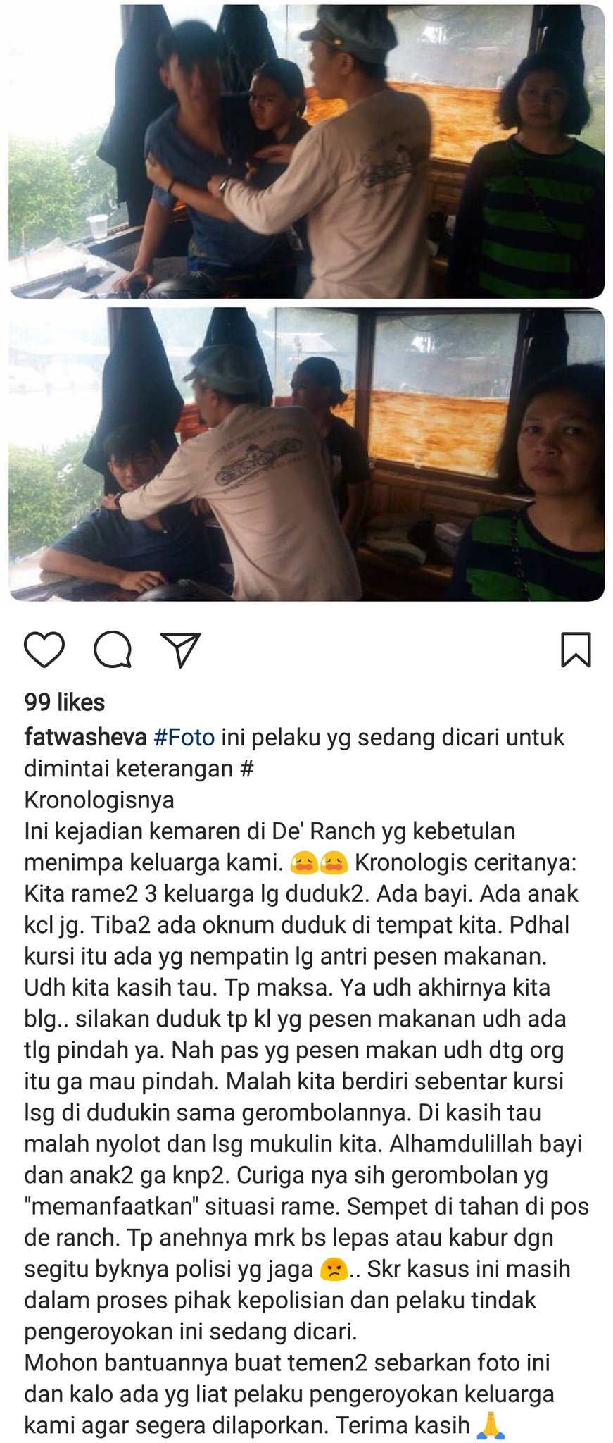 Ricuh Tawuran Adu Jotos antar Keluarga Berebut Meja di Resto de'ranch Bandung