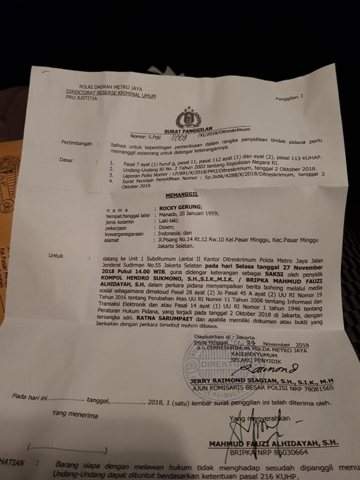 Beredar Surat Polisi Panggil Rocky Gerung