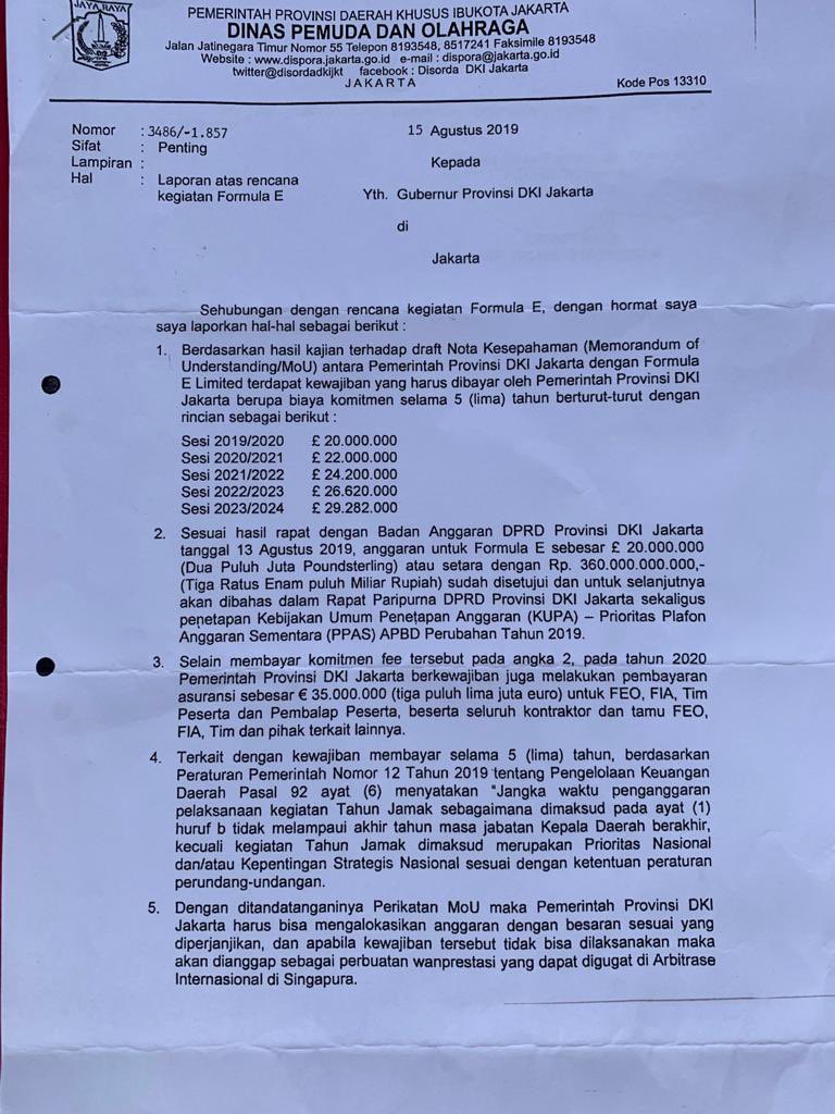 Jakpro soal Sisa Commitment Fee Formula E Rp90 M: Dalam Proses Bayar