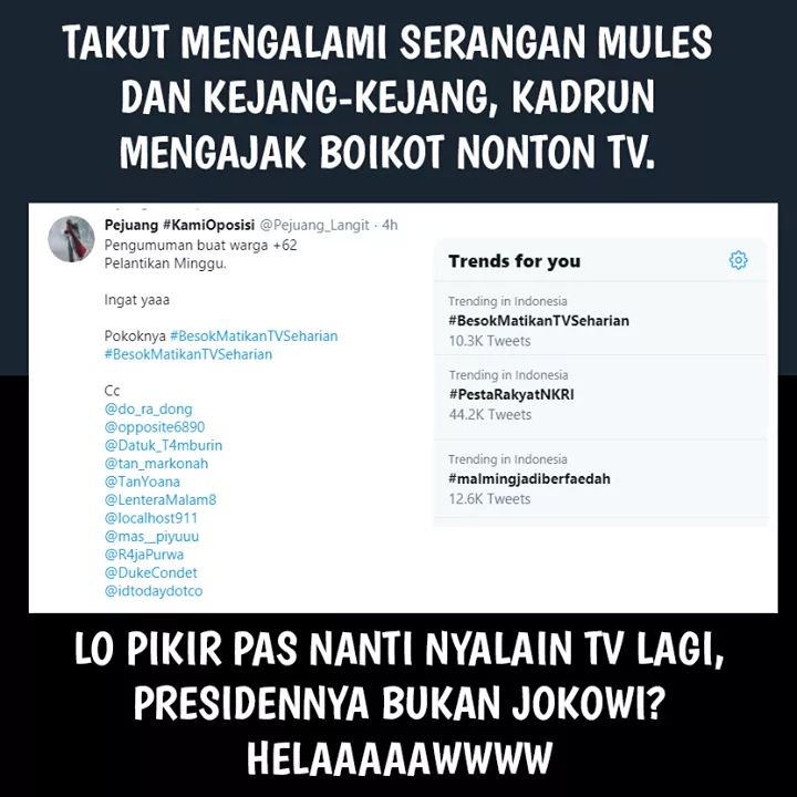 Tagar #MatikanTVSeharian Jadi Trending Jelang Pelantikan Jokowi