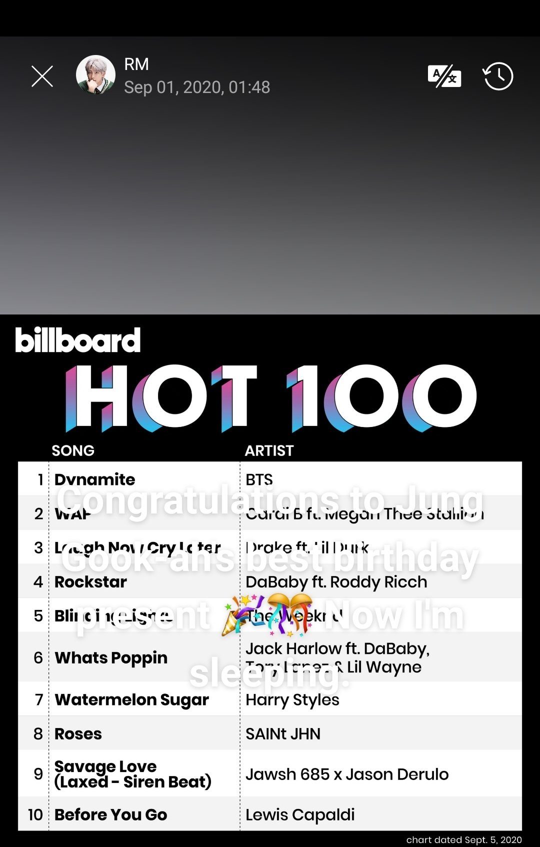 BTS berhasil puncaki Billboard Hot 100 dengan single 'Dynamite'