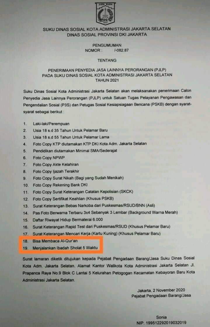 kepala-suku-dinas-sosial-jaksel-baru-dengar-calon-pjlp-harus-salat-dan-mengaji