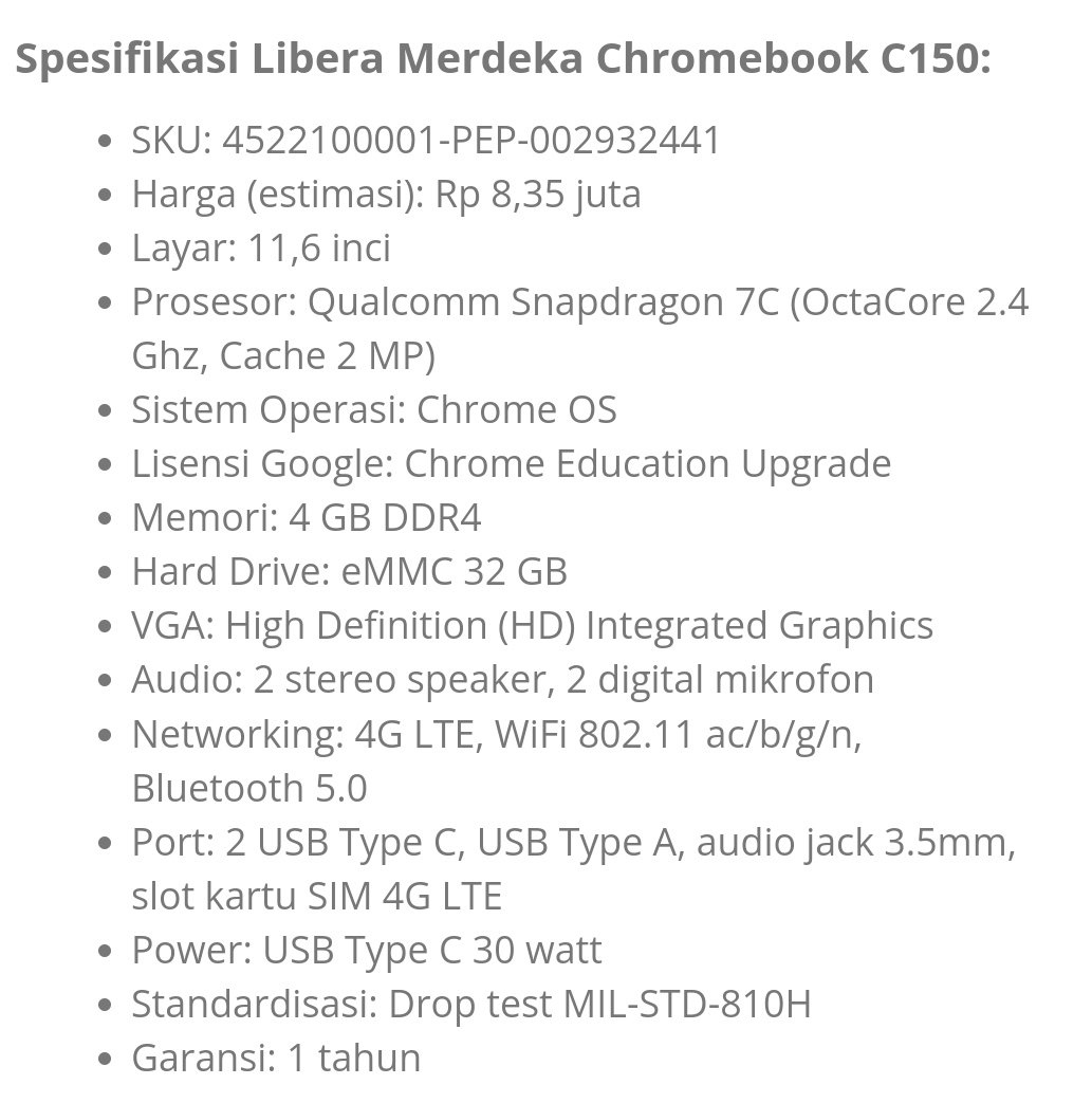 Chromebook 4G LTE Buatan Anak Bangsa Diluncurkan Menperin