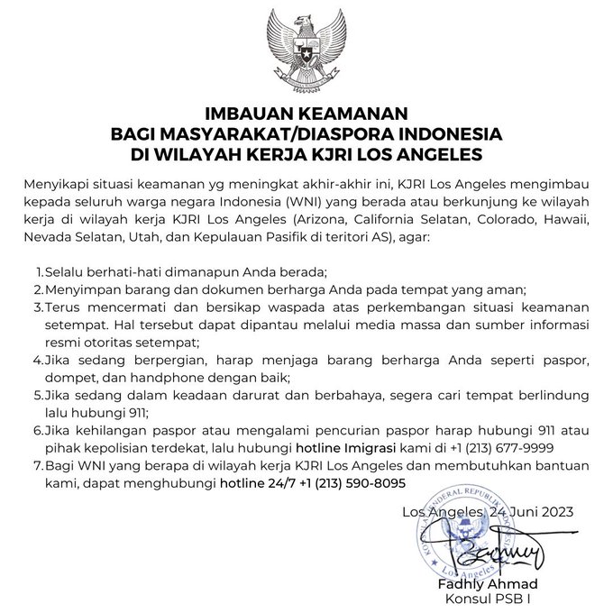 Kejahatan Meningkat, KJRI Los Angeles Minta WNI Waspada