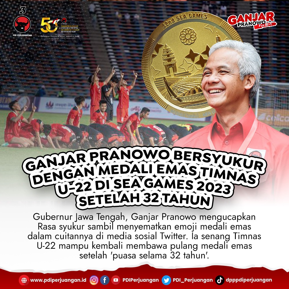 Kirim Ucapan Selamat Timnas Indonesia Juara Sepak Bola SEA Games 2023, Ganjar Pranowo