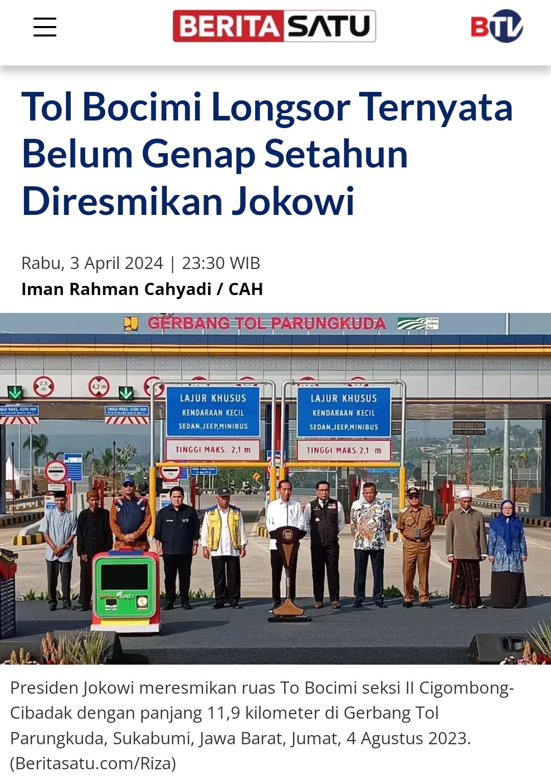 Longsor di Tol Bocimi, Ini Penjelasan Pengelola 