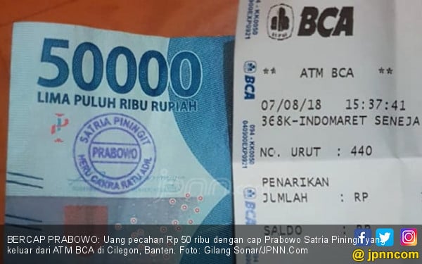 Duit Berstempel Prabowo Satria Piningit Muncul dari ATM BCA