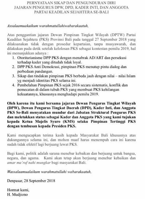 Wassalam, Pengurus dan Kader Inti PKS Beramai-ramai Mundur 