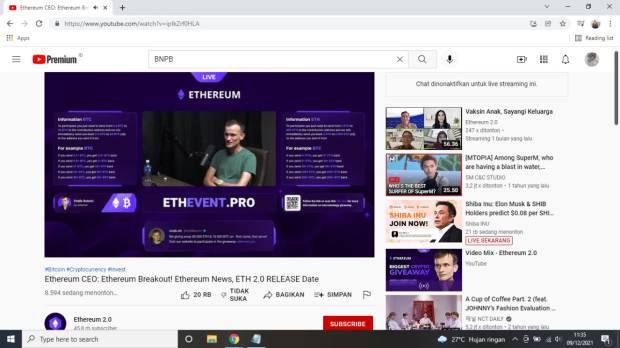 YouTube BNPB Diretas, Siarkan Live Pendiri Ethereum Vitalik Buterin