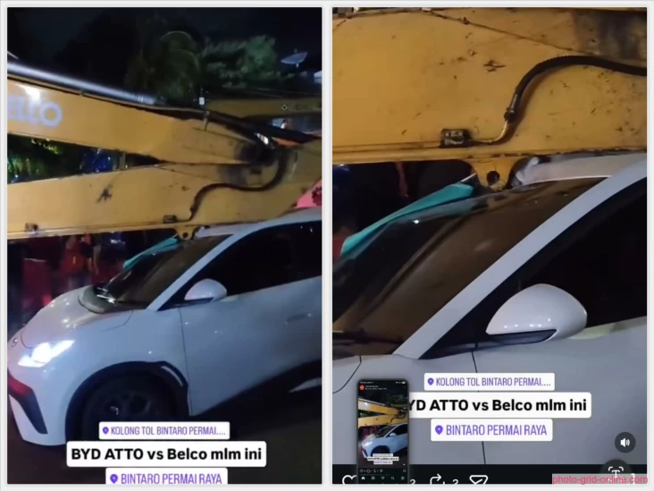 Ditimpa Lengan Baja Ekskavator 22 Ton, Bodi BYD Atto 1 Tetap Utuh