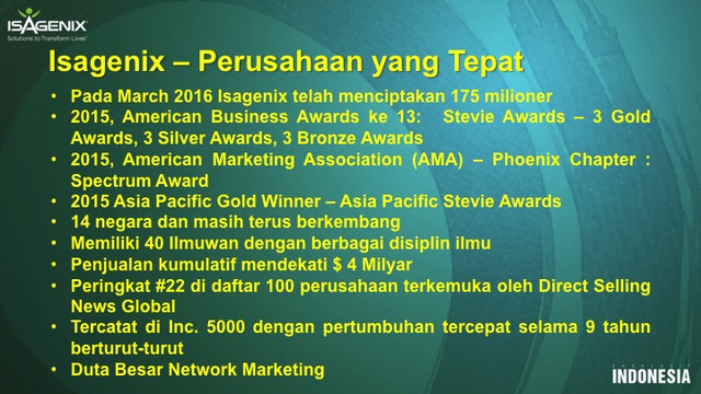 Peluang EMAS dengan Produk Weight Management ISAGENIX. Sistem MLM terbaik di dunia!