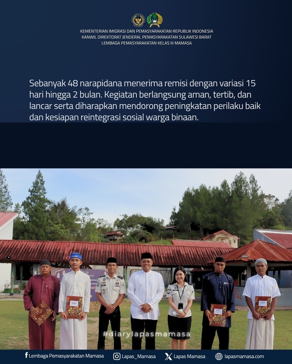 Pemberian Remisi Khusus Hari Raya Idul Fitri 2026 bagi Narapidana diLapas Mamasa